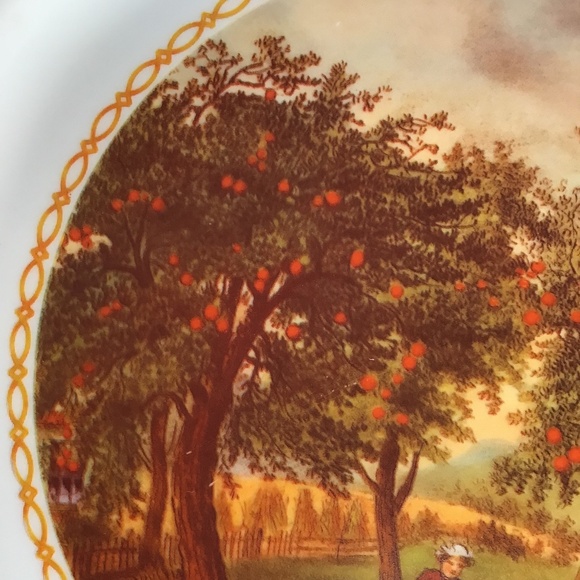 Corelle Vintage Plate Autumn Apple Picking Family Glass Dinnerware Corning USA - Picture 7 of 10